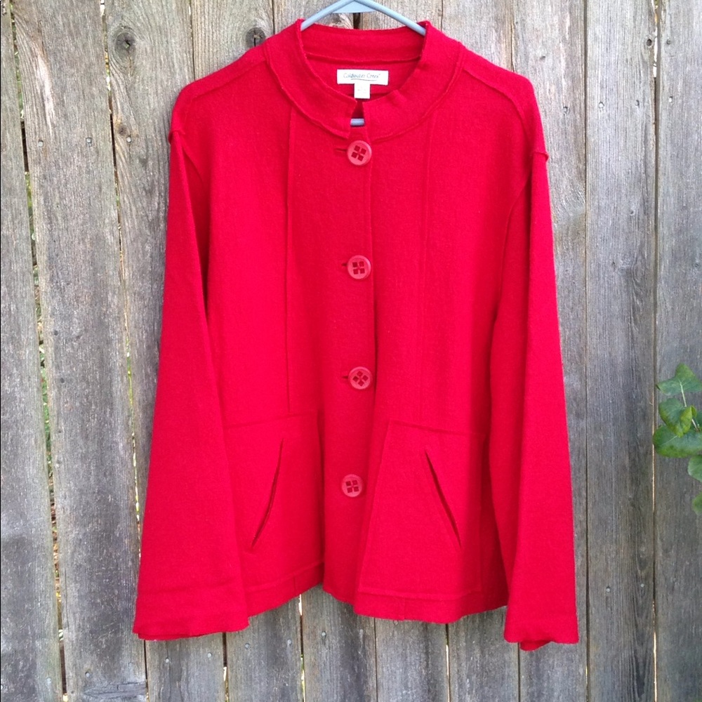 L Coldwater Creek Wool Jacket Coat Button Pockets Lipstick Red